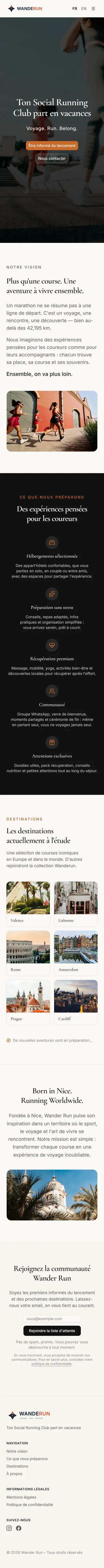 WandeRun, page d'accueil sur téléphone